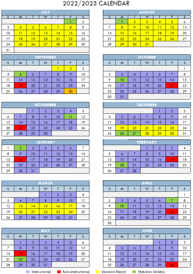 Operational/Instructional Days School Calendar 20222023